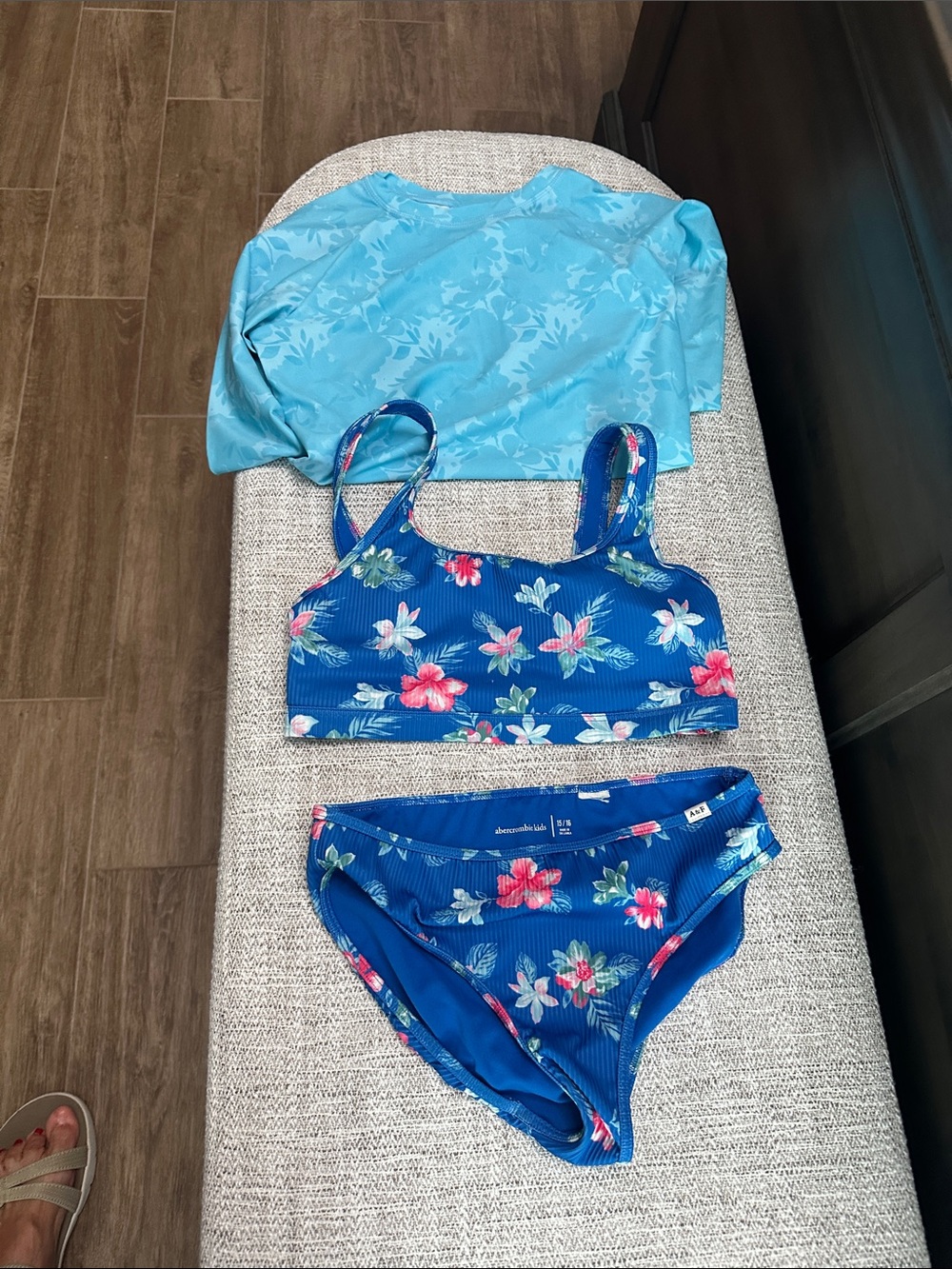 Abercrombie & Fitch Blue Floral Girls' Bikini Set with Light Blue Cover-Up